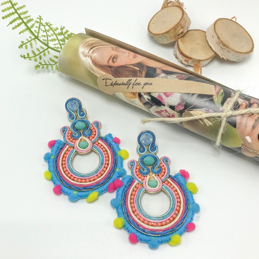 Neon Crystal Teardrop Earrings (E8)